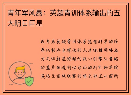 青年军风暴：英超青训体系输出的五大明日巨星
